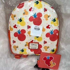 Loungefly Mickey Fruits mini backpack with matching cardholder